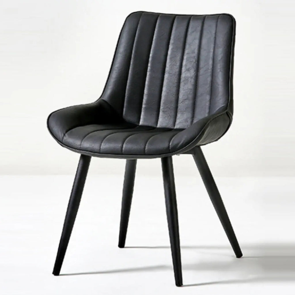 Chaise de salle à manger simple en cuir rembourré, dossier plein, pieds en métal
