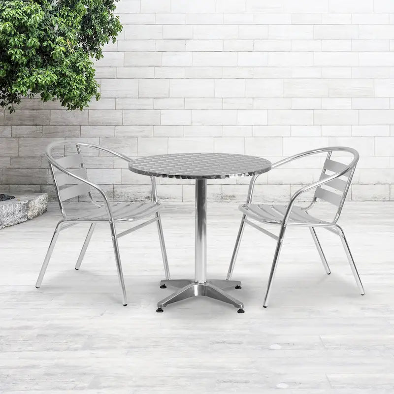 Table d'intérieur/extérieur à plateau lisse en aluminium rond de 27,5 po avec base