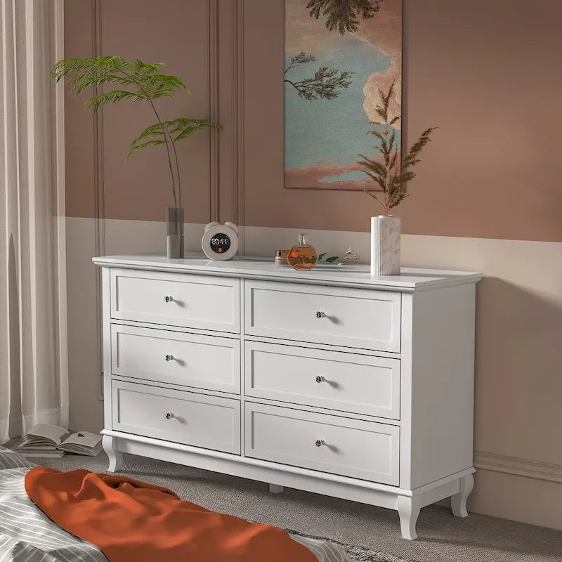Commode de chambre à coucher avec tiroirs profonds en bois, commode double à 6 tiroirs