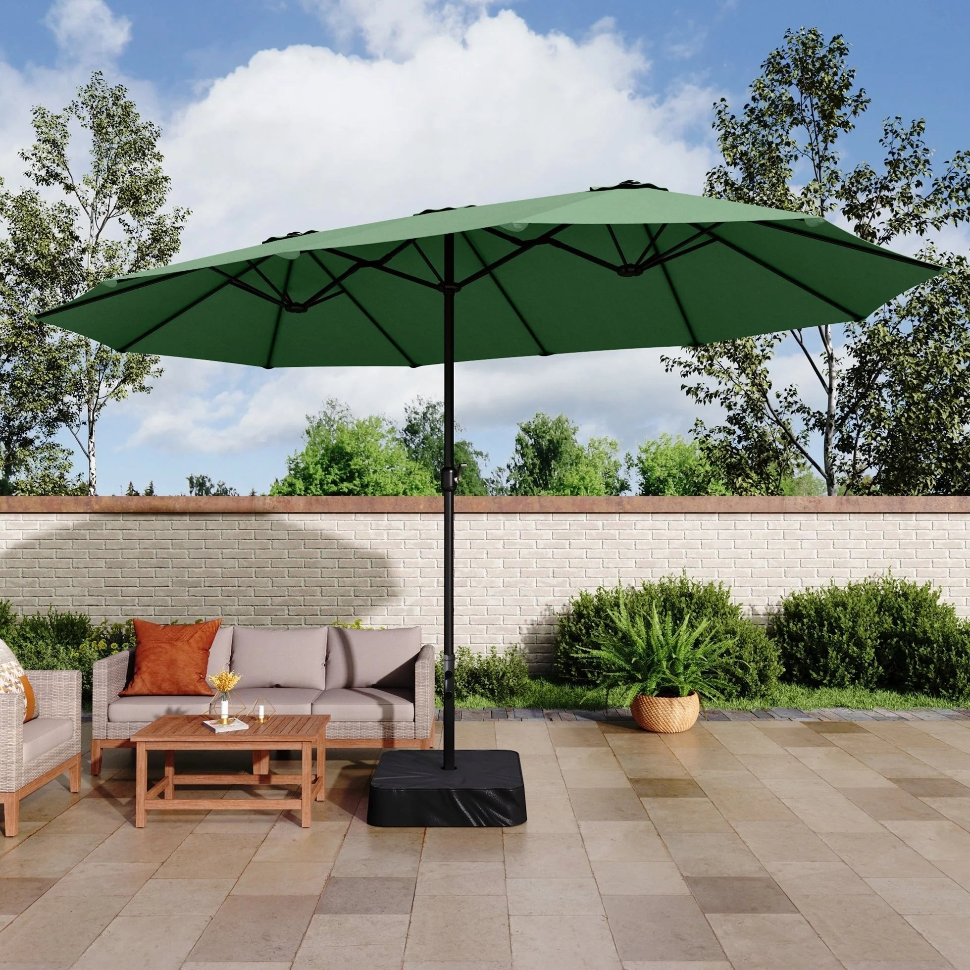 MAISON ARTS Parasol double de 4,5 m pour terrasse, grande taille, avec pied inclus