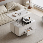 Table basse relevable et pliable avec 4 tabourets et rangement
