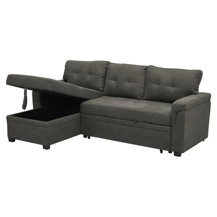 Canapé d'angle réversible convertible avec lit gigogne, méridienne avec rangement dissimulé et pieds durables