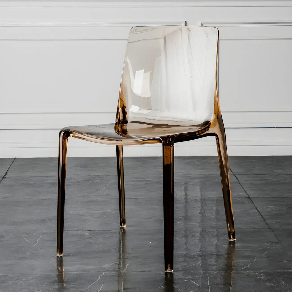 Chaise de salle à manger en acrylique ambré sans accoudoirs à dossier bas