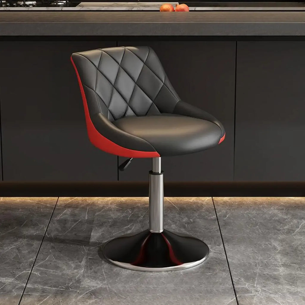 Tabouret de bar pivotant, capitonné en losanges, réglable, cuir PU noir et rouge