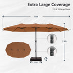 MAISON ARTS Parasol double de 4,5 m pour terrasse, grande taille, avec pied inclus