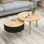 Table basse ronde en bois noir et blanc moderne avec rangement