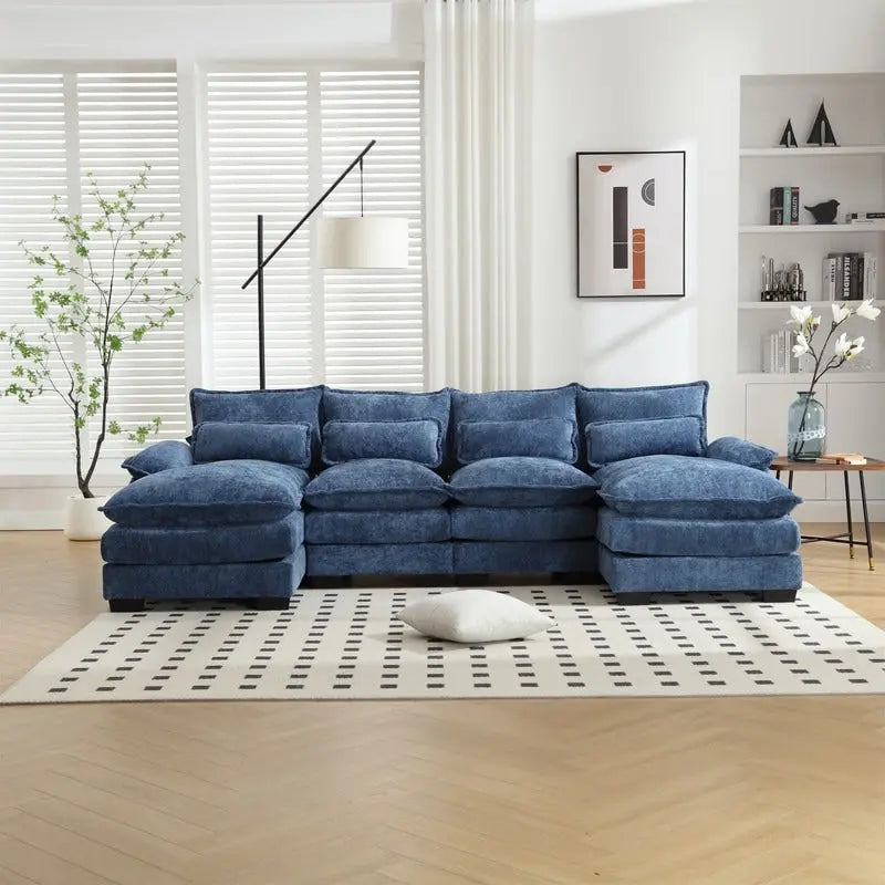 Canapé sectionnel Cloud pour salon, canapé moderne en chenille/bouclette en forme de U, canapé-lit modulaire confortable avec double méridienne