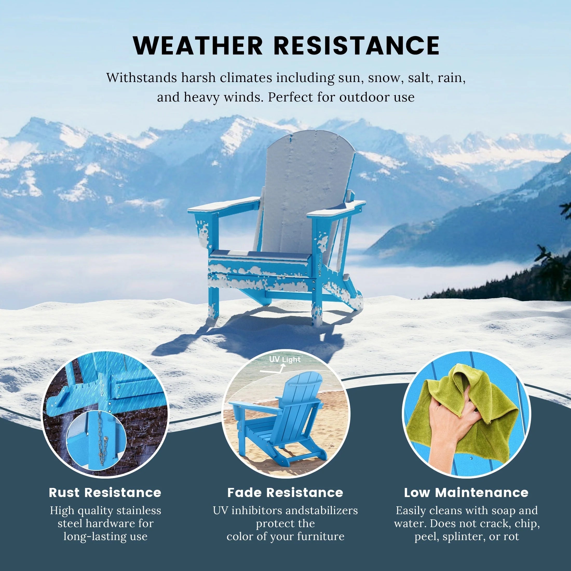 Chaise Adirondack pliante de patio d'extérieur tout temps résistante à la décoloration Polytrends Laguna