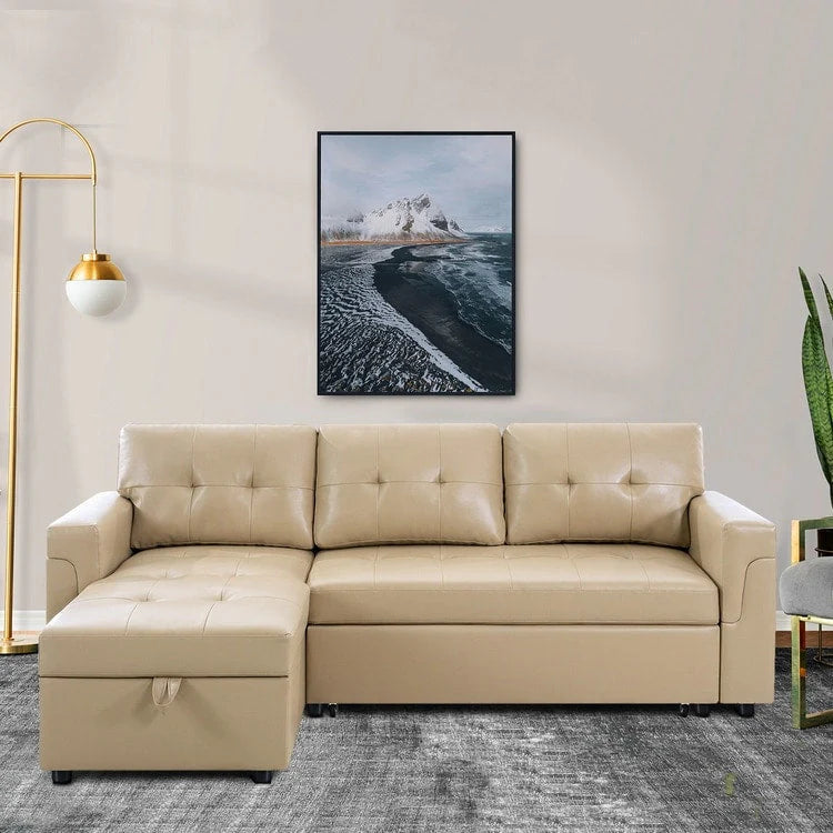 Canapé d'angle réversible convertible avec lit gigogne, méridienne avec rangement dissimulé et pieds durables