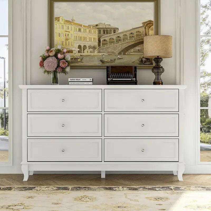 Commode de chambre à coucher avec tiroirs profonds en bois, commode double à 6 tiroirs
