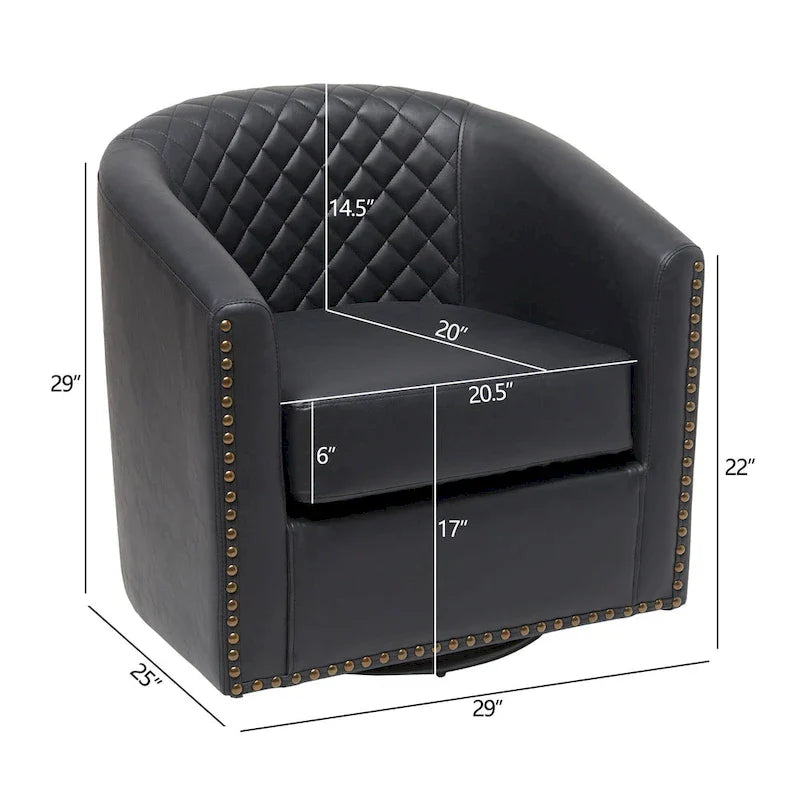 Fauteuil pivotant rond en similicuir capitonné KINWELL, 73,6 cm de large