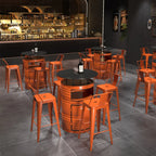 Tables de bar de rangement industrielles en métal noir et orange en forme de fût