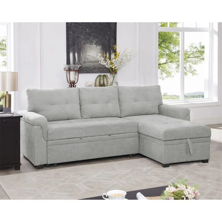 Canapé d'angle réversible convertible avec lit gigogne, méridienne avec rangement dissimulé et pieds durables