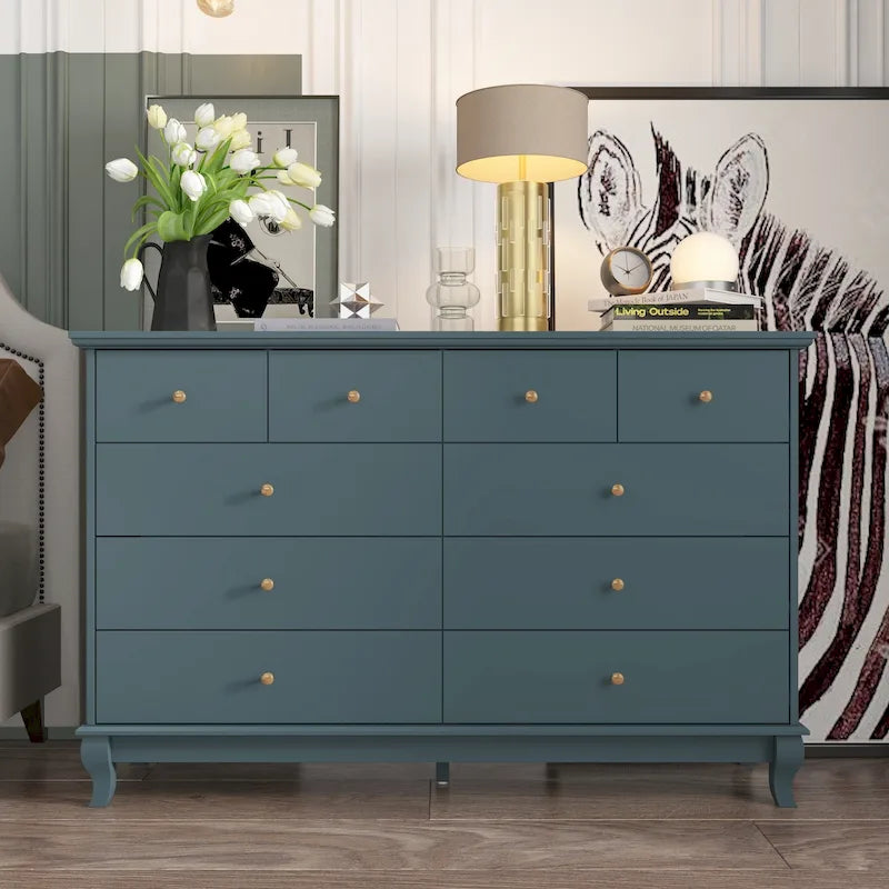 Commode laquée de 55,1 po, commode longue pour chambre à coucher