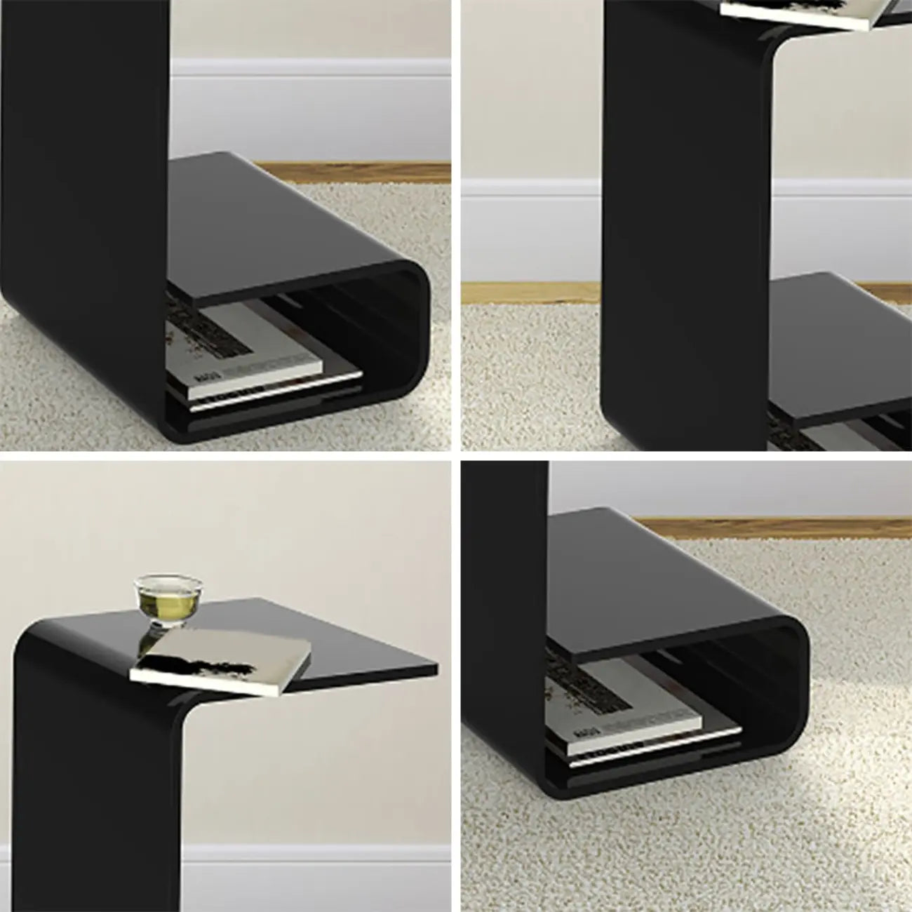 Table d'appoint minimaliste en acrylique en forme de C avec rangement