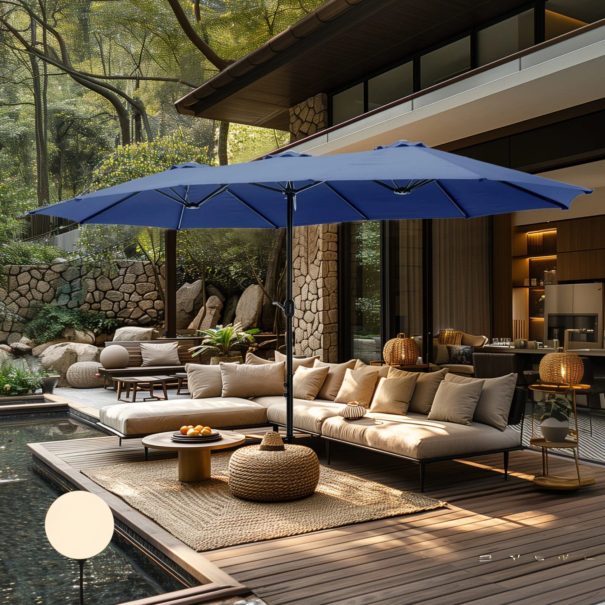 MAISON ARTS Parasol double de 4,5 m pour terrasse, grande taille, avec pied inclus