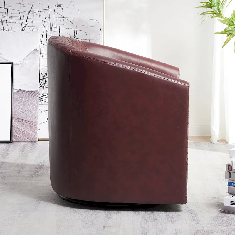 Fauteuil pivotant rond en similicuir capitonné KINWELL, 73,6 cm de large
