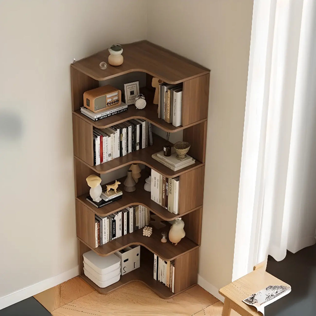 Étagère d'angle en bois manufacturé avec 6 tablettes