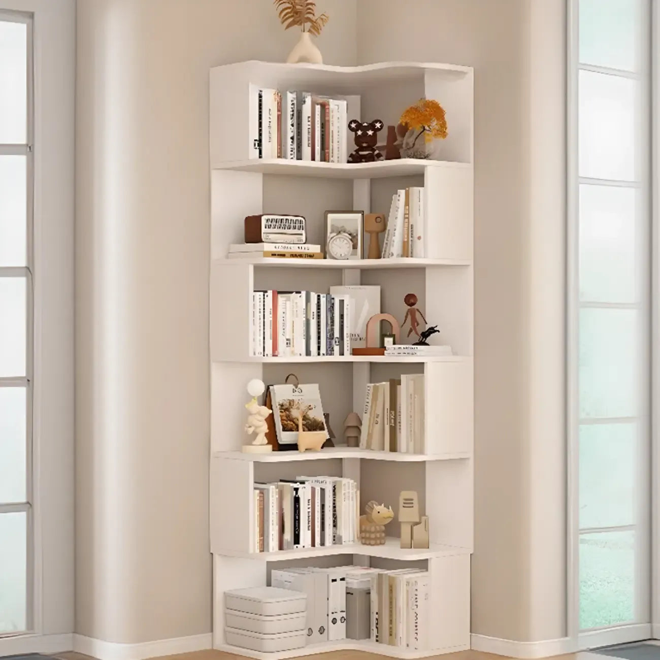 Étagère d'angle en bois manufacturé avec 6 tablettes