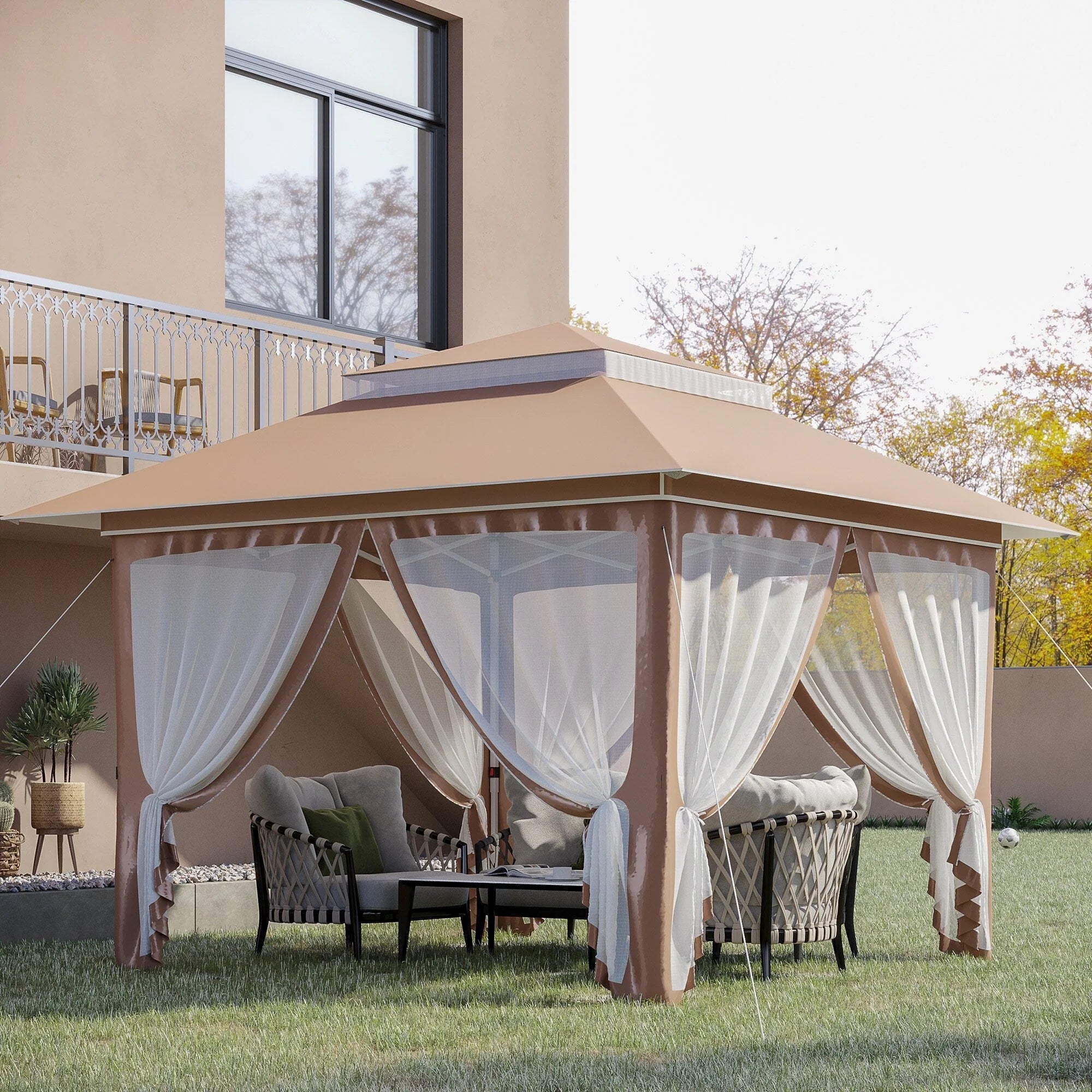Outsunny Tonnelle Pop Up 3,6 x 3,6 m, Tente Pliante Instantanée avec Murs Latéraux en Maille Filet, Hauteur Réglable sur 3 Niveaux