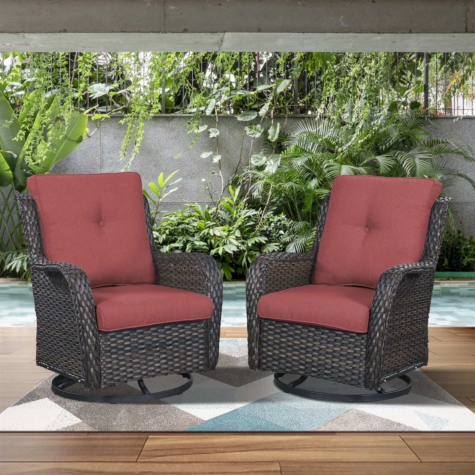Chaises longues à bascule d'extérieur Gymojoy en osier avec base pivotante (lot de 2)