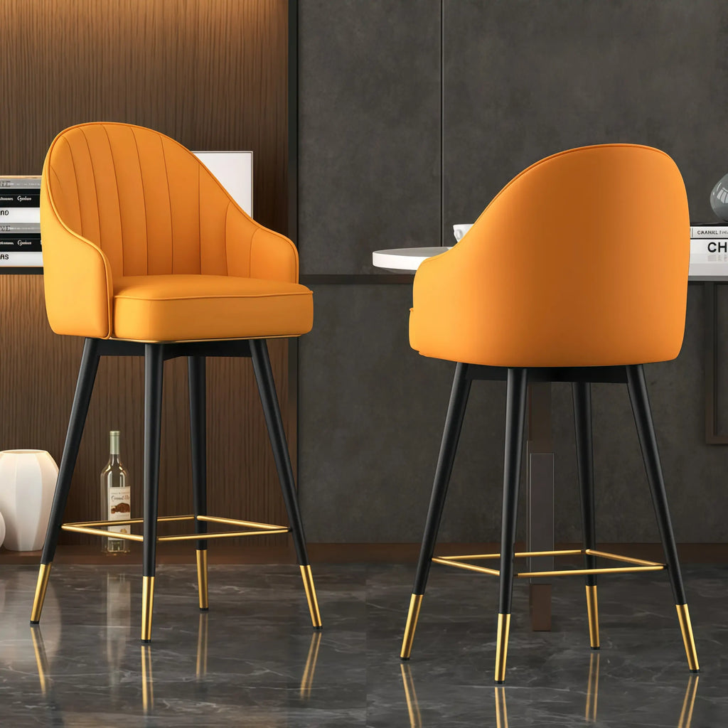 Tabouret de bar pivotant en cuir Art Déco avec assise baquet rembourrée