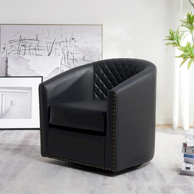 Fauteuil pivotant rond en similicuir capitonné KINWELL, 73,6 cm de large