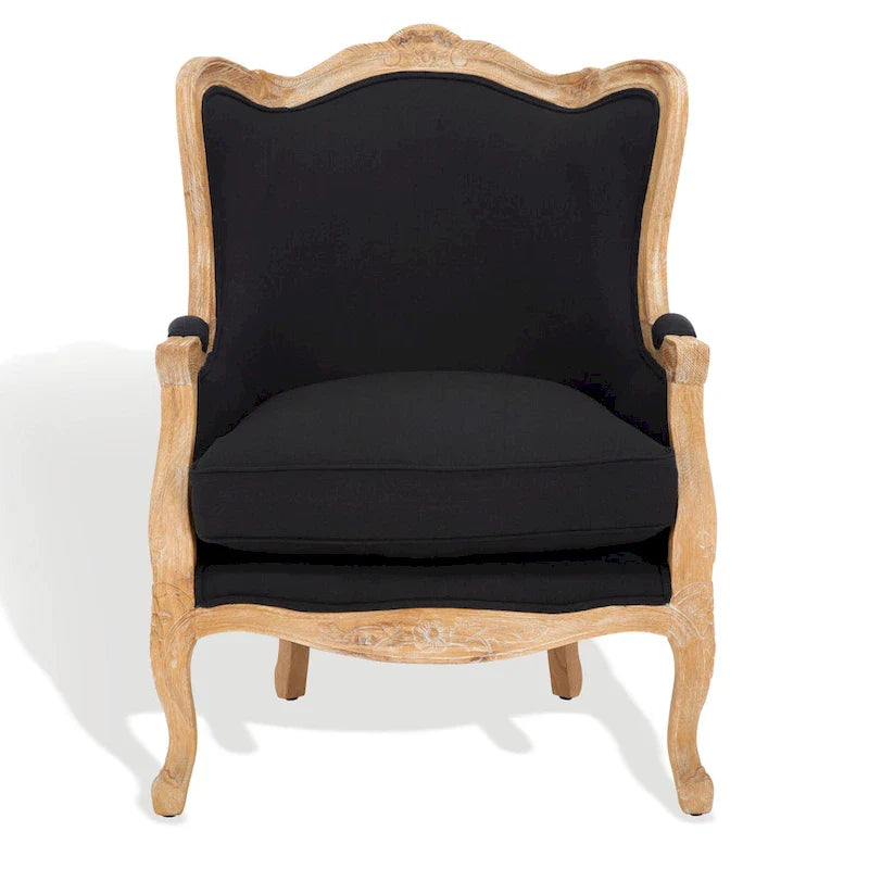 Fauteuil à oreilles Kali en chêne et lin naturel SAFAVIEH Couture - 34Lx34Px40H