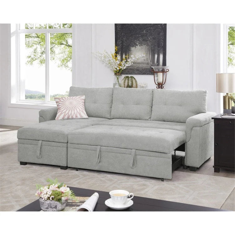 Canapé d'angle réversible convertible avec lit gigogne, méridienne avec rangement dissimulé et pieds durables
