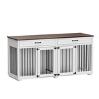 Meuble Niche Double pour Chiens en Bois avec 2 Tiroirs et Séparateur
