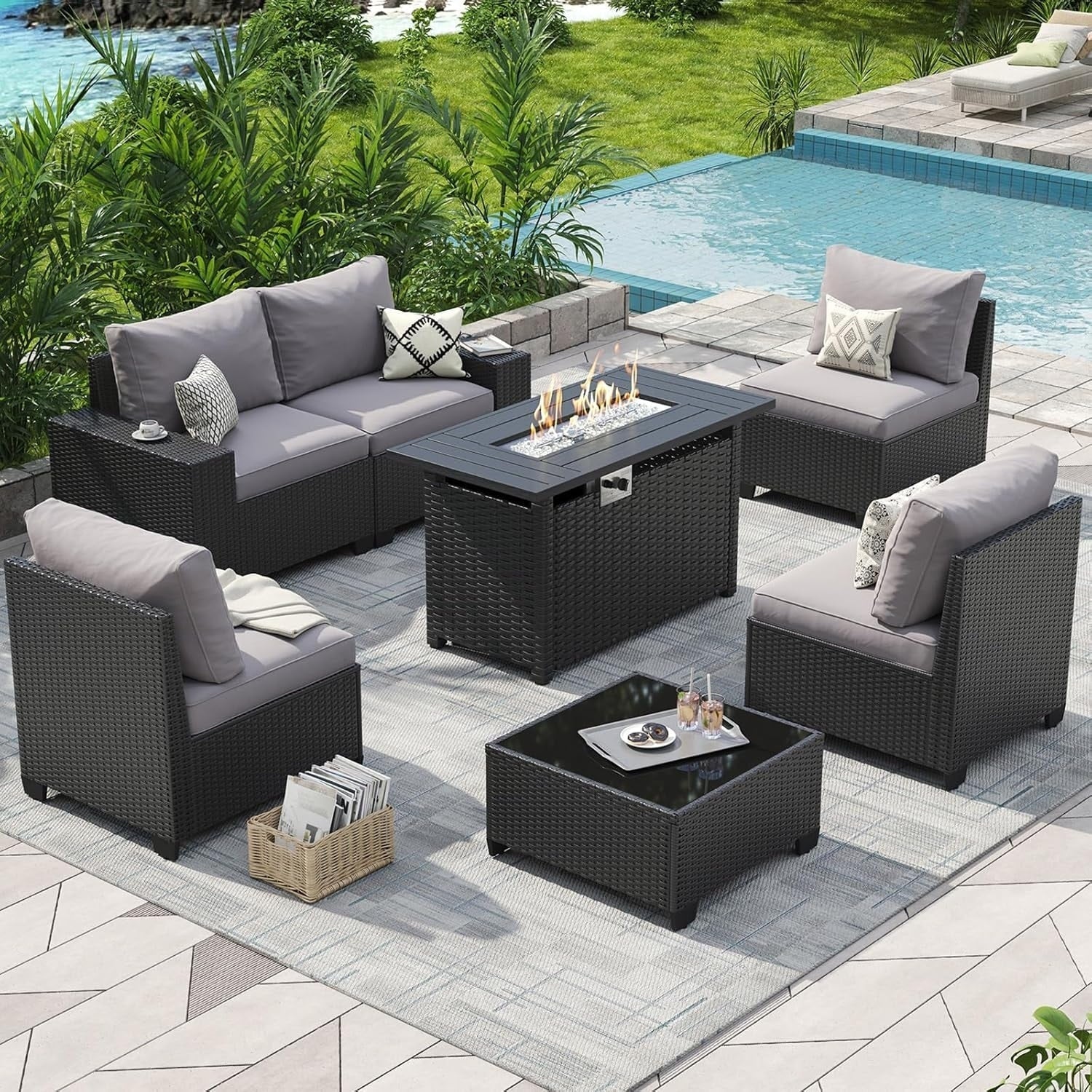 Ensembles de meubles de patio extérieurs avec coussin épais de 10 cm