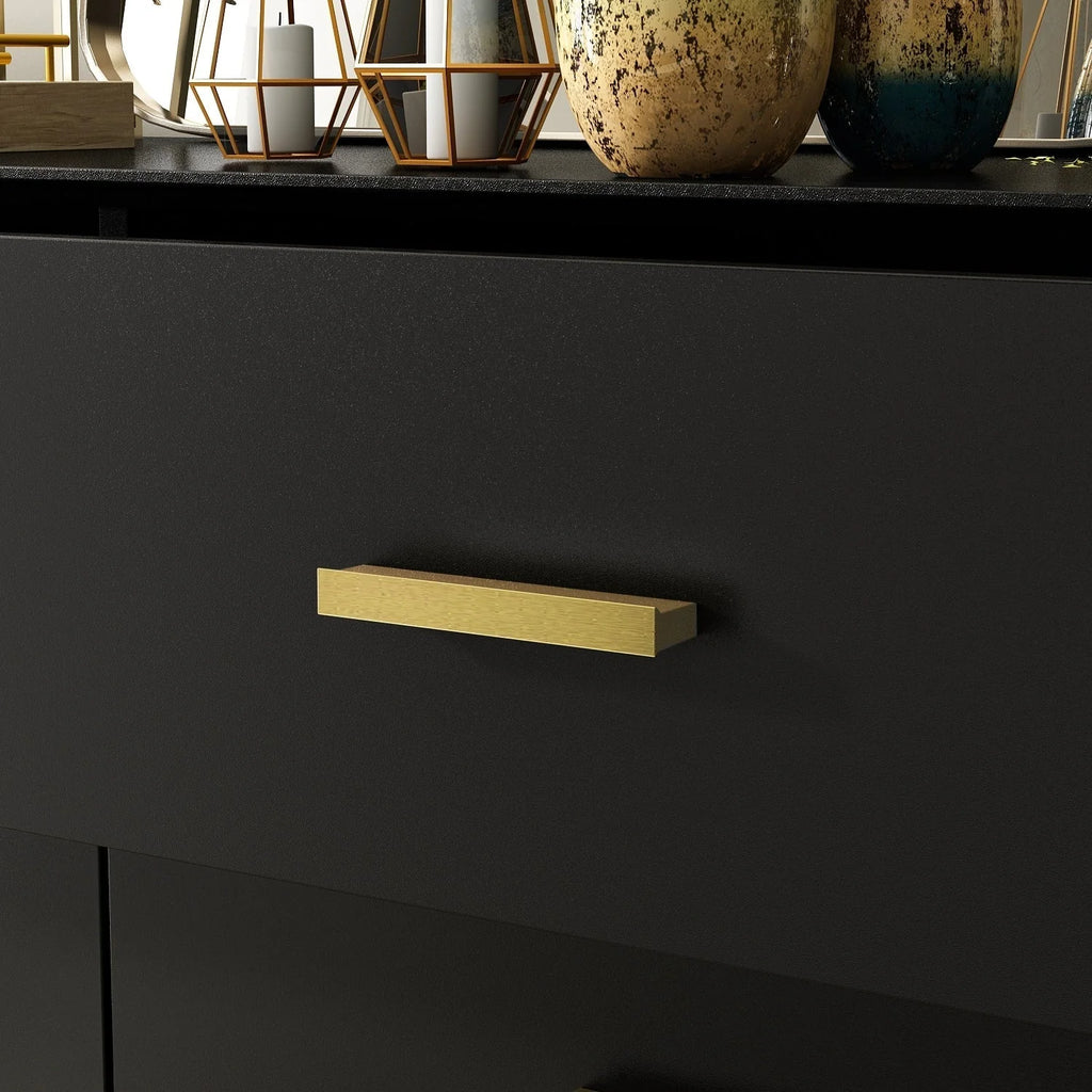Commode double Timechee à 6 tiroirs, 120 cm de large, pieds en bois massif, finition laquée