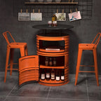 Tables de bar de rangement industrielles en métal noir et orange en forme de fût