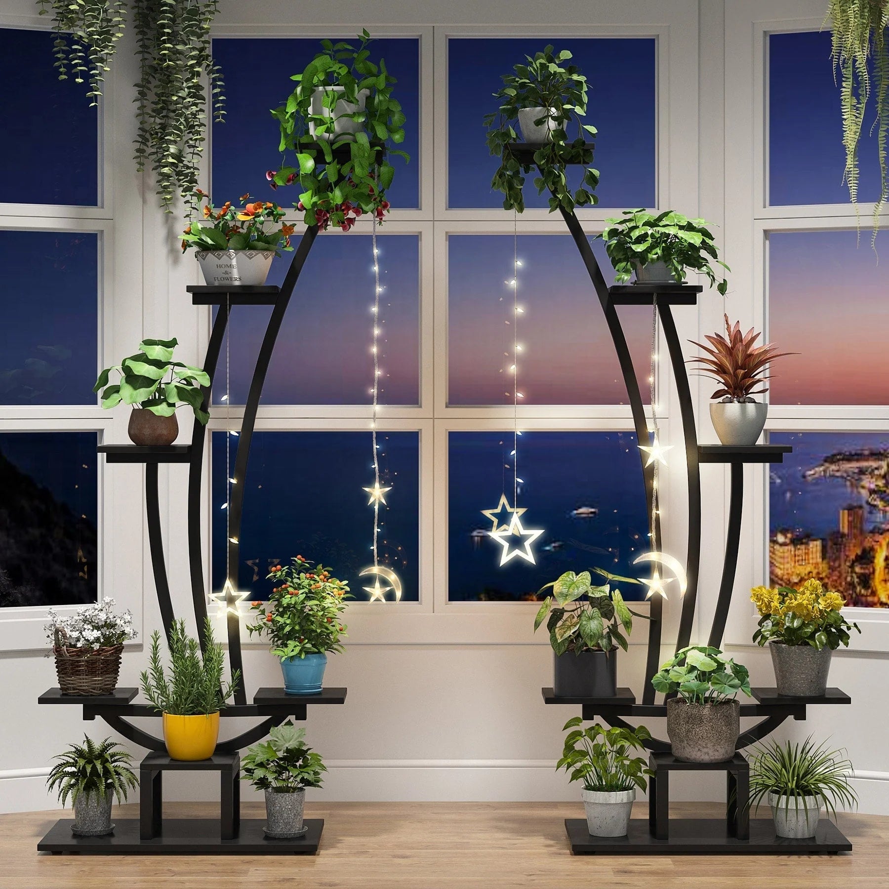 Support pour Plantes d'Intérieur, Étagère à Fleurs à 6 Niveaux pour Jardin Domestique - Lot de 2