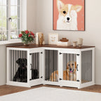 Meuble Grande Cage d'Angle pour 2 Chiens, Cage en Forme de L - 58,7X41,1