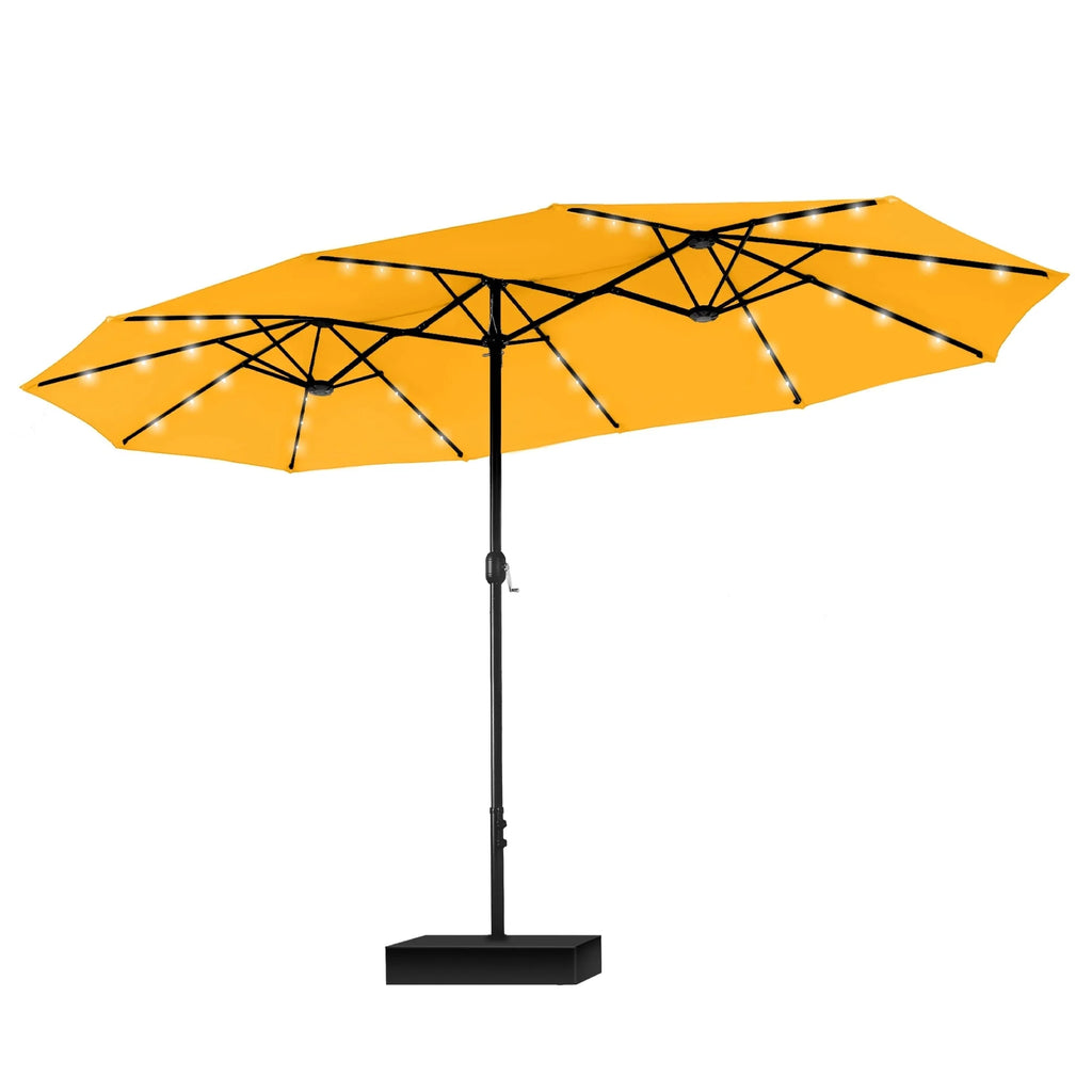 MAISON ARTS Parasol de marché extérieur rectangulaire de 4,5 m avec manivelle, double face, lumières LED solaires et base incluse