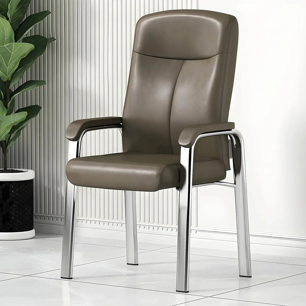 Chaise de bureau HomeyFad moderne en cuir et métal à 4 pieds avec accoudoirs