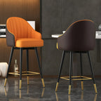 Tabouret de bar pivotant en cuir Art Déco avec assise baquet rembourrée
