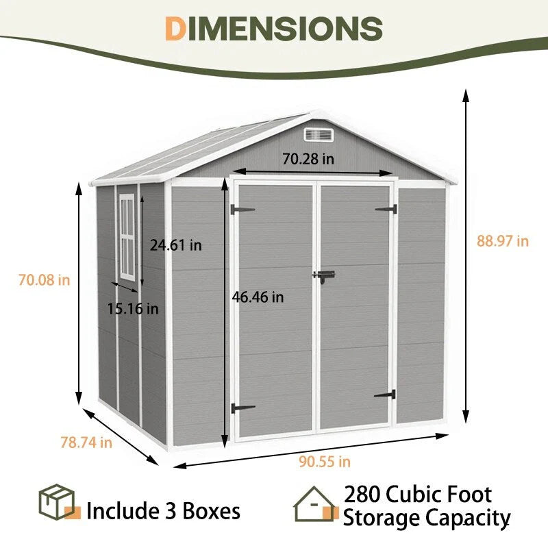 Abri de jardin en résine toutes saisons avec plancher de 1,8 m x 1,2 m / 1,8 m x 2,4 m / 2,4 m x 1,8 m / 2,4 m x 3 m, abri à outils Spire
