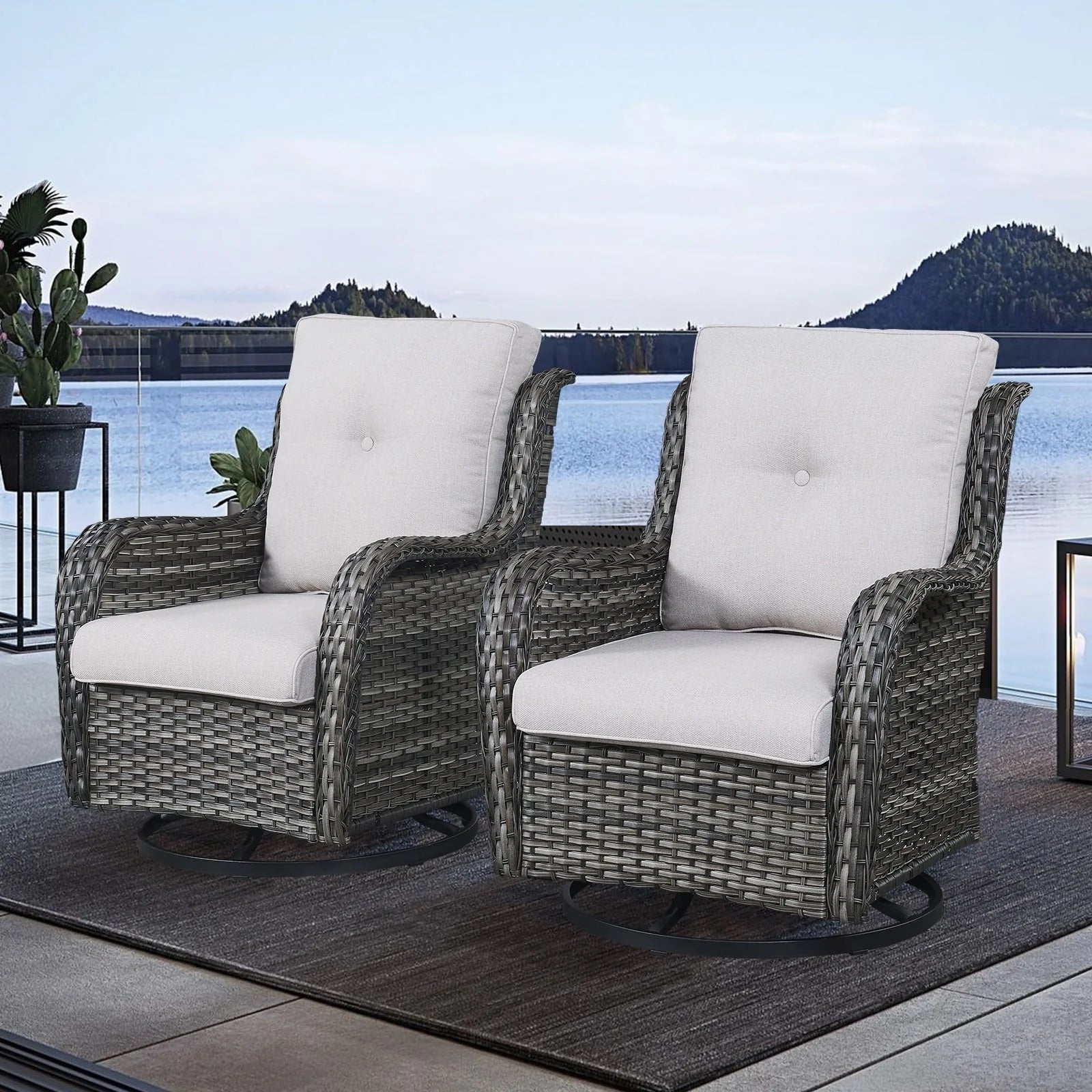Chaises longues à bascule d'extérieur Gymojoy en osier avec base pivotante (lot de 2)