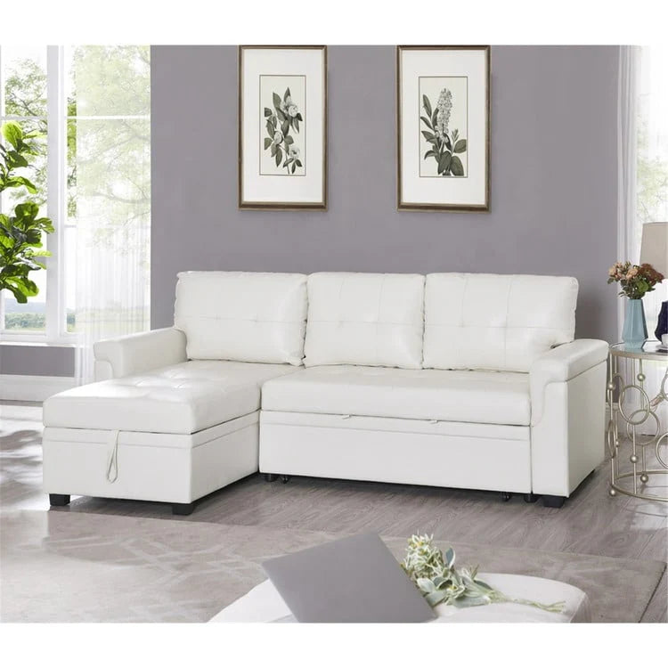 Canapé d'angle réversible convertible avec lit gigogne, méridienne avec rangement dissimulé et pieds durables