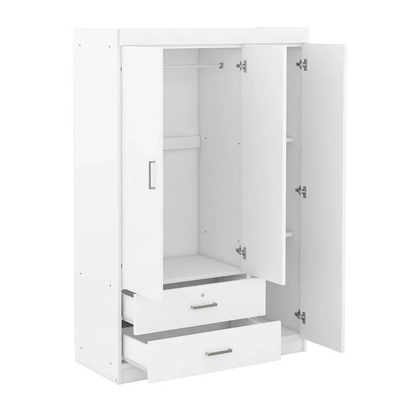 Armoire-penderie 3 portes avec miroir, étagères et 2 tiroirs