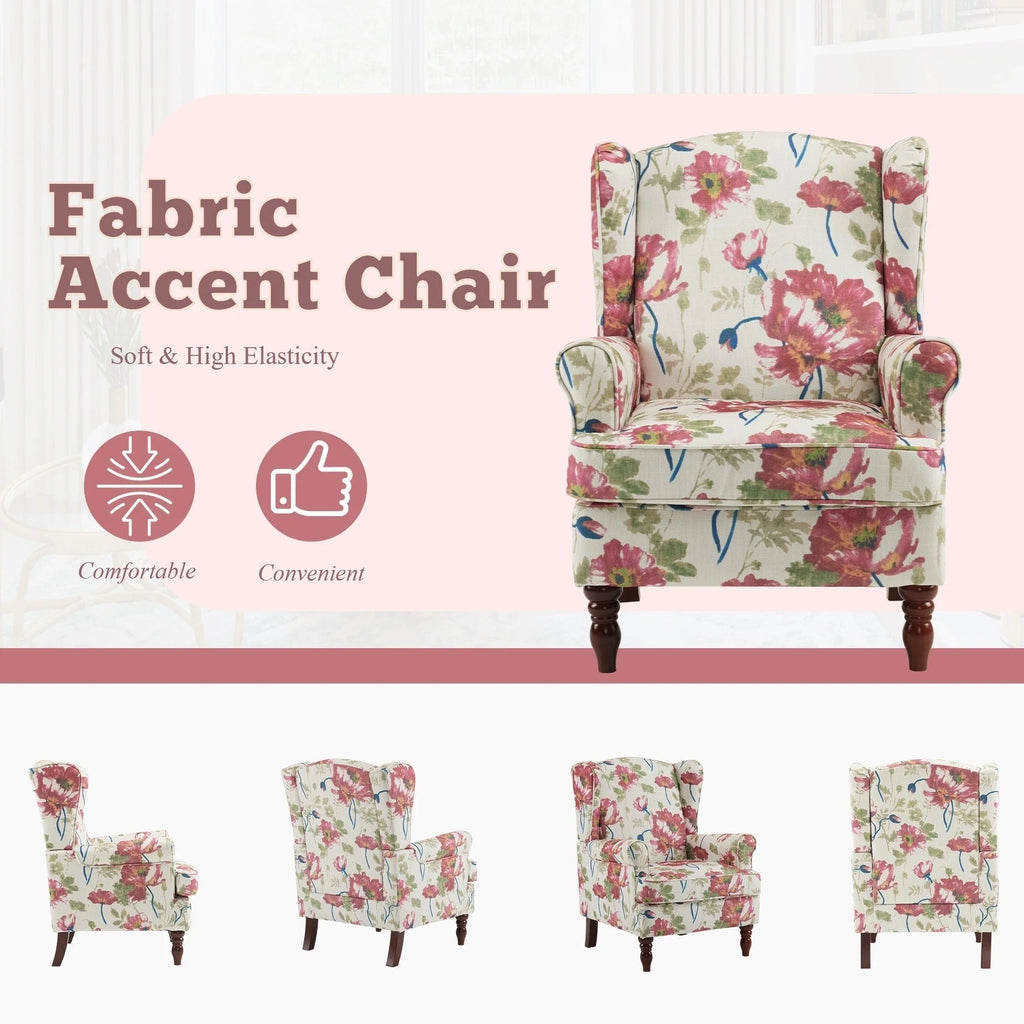 Fauteuil d'appoint moderne Erommy, fauteuil à dossier haut, canapé individuel en tissu capitonné avec pieds en bois pour salon