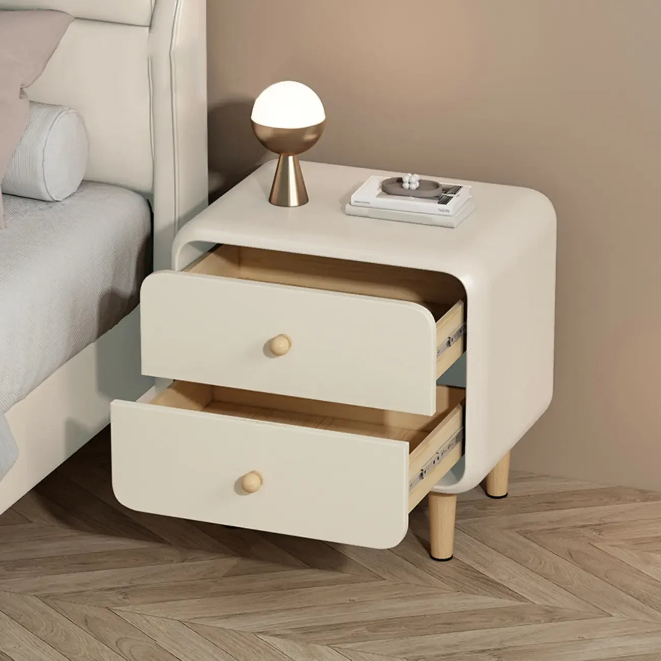 Table de chevet moderne en bois avec 2 tiroirs et pieds