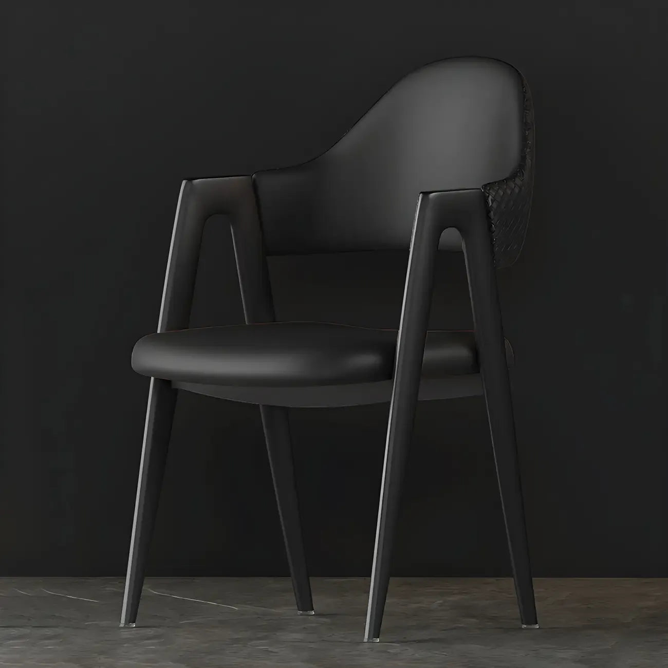 Chaise de salle à manger en cuir moderne avec dossier incurvé et ouvert