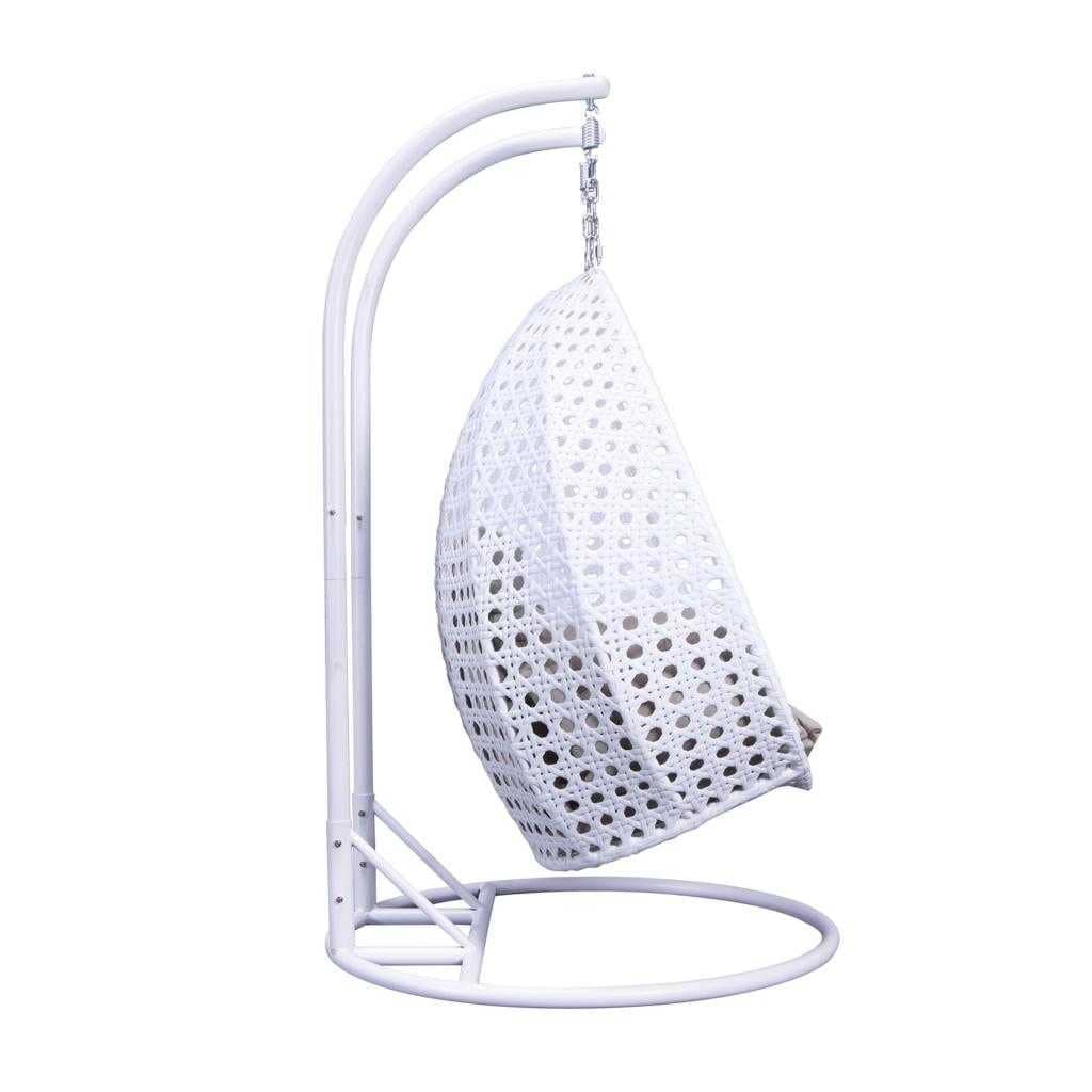 LeisureMod Fauteuil suspendu œuf 2 places avec support - Balançoire hamac de patio en rotin osier intérieur/extérieur avec coussins