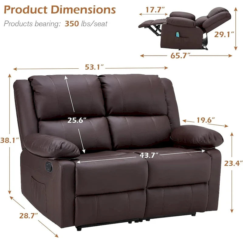 AECOJOY Causeuse inclinable 2 places avec fonction chauffage et massage