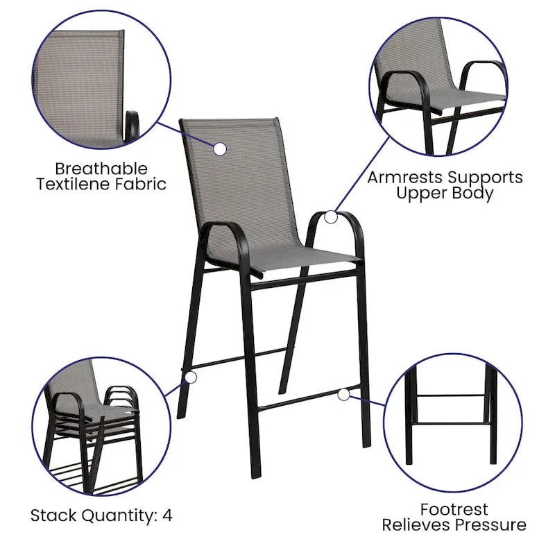 Lot de 4 tabourets de bar d'extérieur en matériau Flex Comfort – Tabouret de terrasse