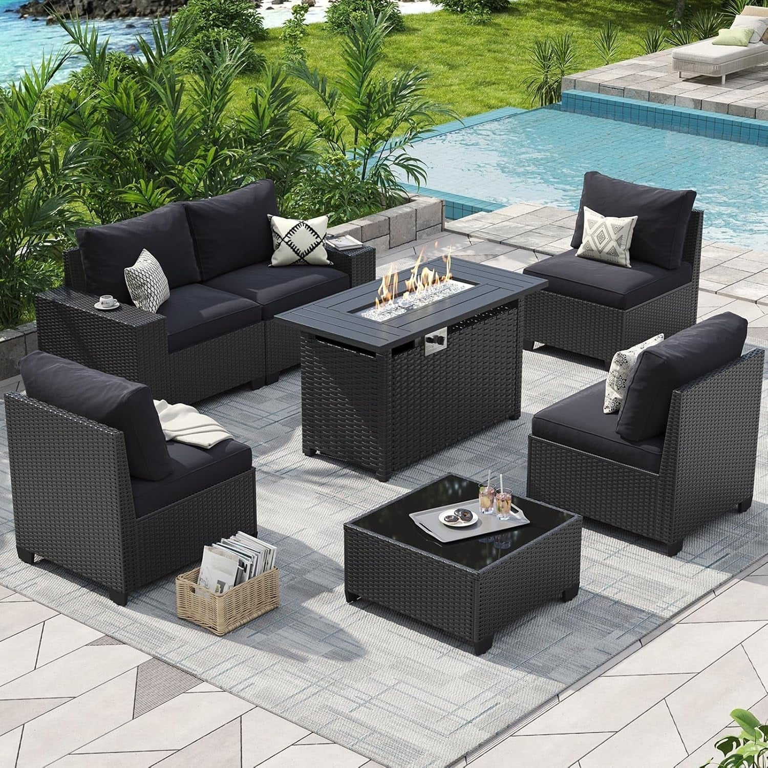 Ensembles de meubles de patio extérieurs avec coussin épais de 10 cm
