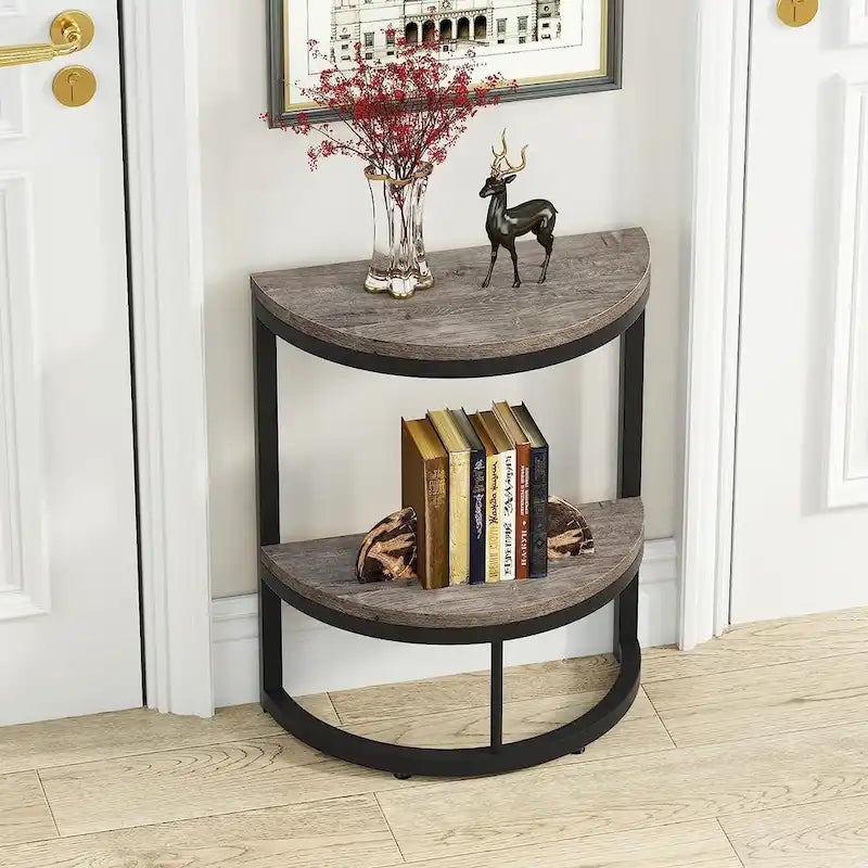Table d'appoint demi-ronde, table d'appoint étroite en C mince avec cadre en métal